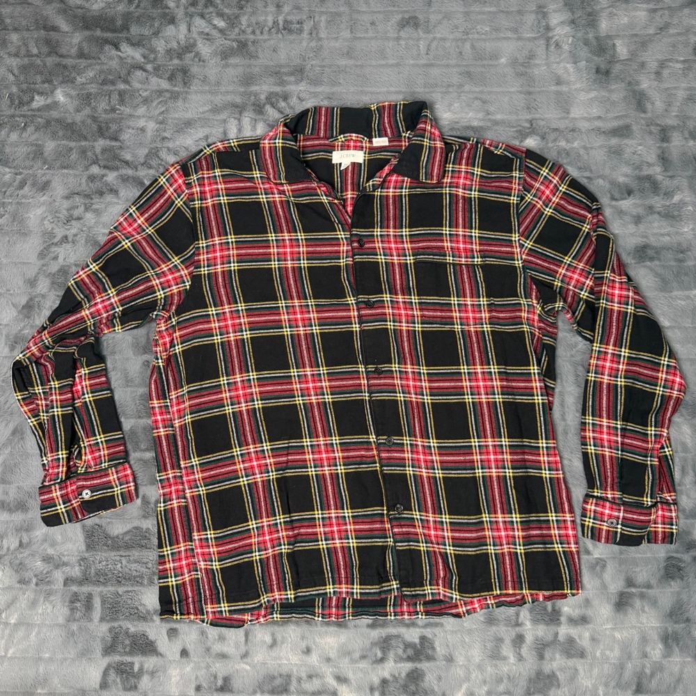 J.Crew Plaid Button Down Shirt Mens XL Black Red Re-Imagined Cotton Long Sleeve